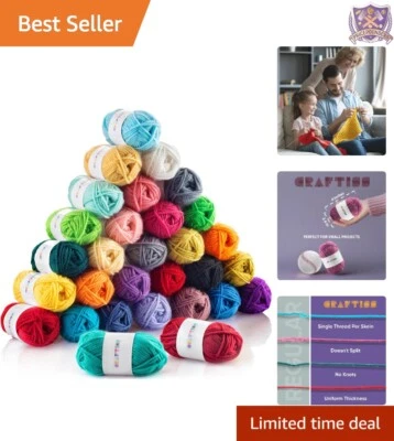 30 Mini Skeins Acrylic Yarn 1300 Yards Assorted Colors Crafting Kit Beginners - Image 1 of 4