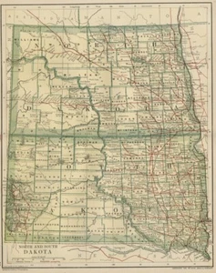 NORTH & SOUTH DAKOTA 1891 Towns Counties Railroads Reservations Area Population - Picture 1 of 3