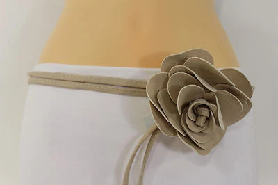 Mujeres Corbata Envolvente Moda Cinturón Beige Azul Cintura Cadera Hebilla Flor Grande S M Foto 1 de 4