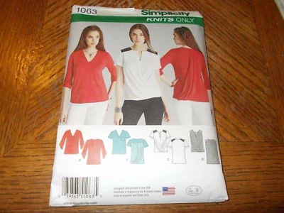 Blusa pulôver Simplicity Pattern 1063 Ms KNITS com manga, pescoço, opções de drapeado  - Imagem 1 de 2