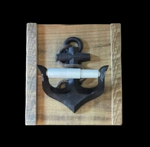 Rustic Iron Boat Anchor Toilet Paper Holder on Handmade Reclaimed Wood Panel - Picture 1 of 6