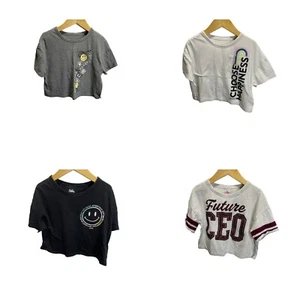 Justice Girls Sz XS 5/6 Lot of 4 Short sleeved Cropped T-shirts Black Gray - Picture 1 of 6