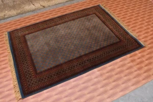 Area Rug Hand Knotted Carpet Sky Blue Bedroom Wool 4x6 ft Rug Handmade - Picture 1 of 6