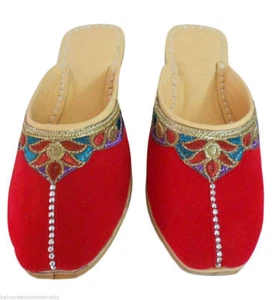 Traditional Women Clogs Leather Handmade Indian Clogs Slippers Jutties Red US 10 - Picture 1 of 6