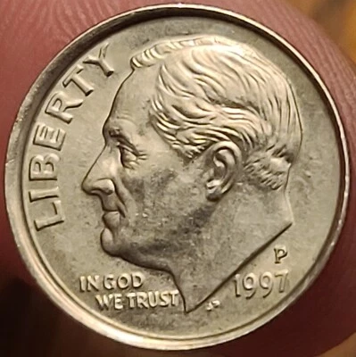 1997 P Roosevelt Dime Obverse Tilted Collar Philly  - Image 1 of 2