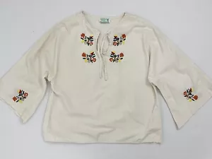 Vintage böhmisches Hippie Regenbogen Blumen Stickerei Top Shirt Bauer Baumwolle - Bild 1 von 6