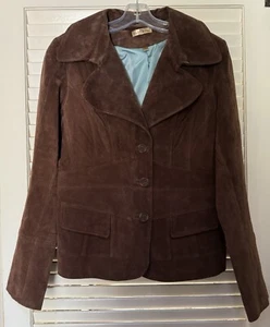 Wilson’s Leather Vintage 100% Suede Jacket Blazer Brown Women’s Button Size L - Picture 1 of 16