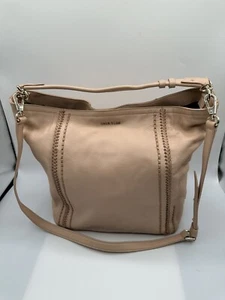 COLE HAAN BLUSH PEBBLED LEATHER BRAIDED STRIPE HOBO CONVERTIBLE CROSSBODY BAG - Picture 1 of 11