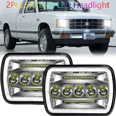 Pair For Chevy S10 82-97 5x7 7x6 LED Headlights Halo DRL Hi/Lo Amber Turn Signal - Image 1 of 4