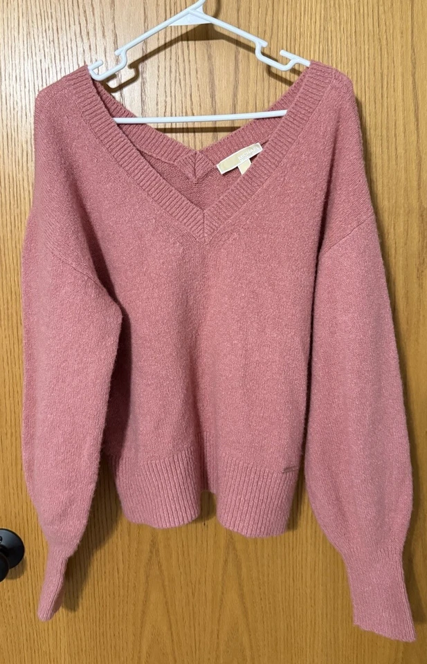 Свитер Michael Kors с v-образным вырезом пыльный розовый/лиловый с длинным рукавом женский большой - Изображение 1 из 3