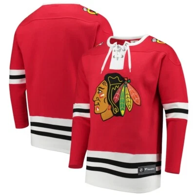 Chicago Blackhawks NHL Fanatics Breakaway Lace Up Crew Pullover Sweatshirt S-3XL - Image 1 of 4