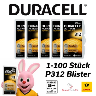 Duracell Activair 312 Hörgerätebatterien Braun 1–100x 6er Blister DHL