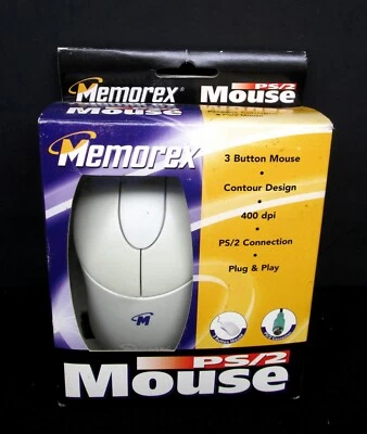 Memorex PS/2 Mouse, PC - Windows, 3 Button, 400 dpi, Plug & Play, NEW In Box - Image 1 of 2