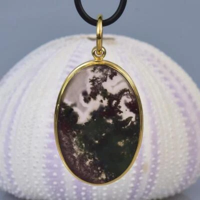 Anhänger Gold Vermeil Sterlingsilber & Lila Achat Chalcedon Cabochon 10,18 g - Bild 1 von 4