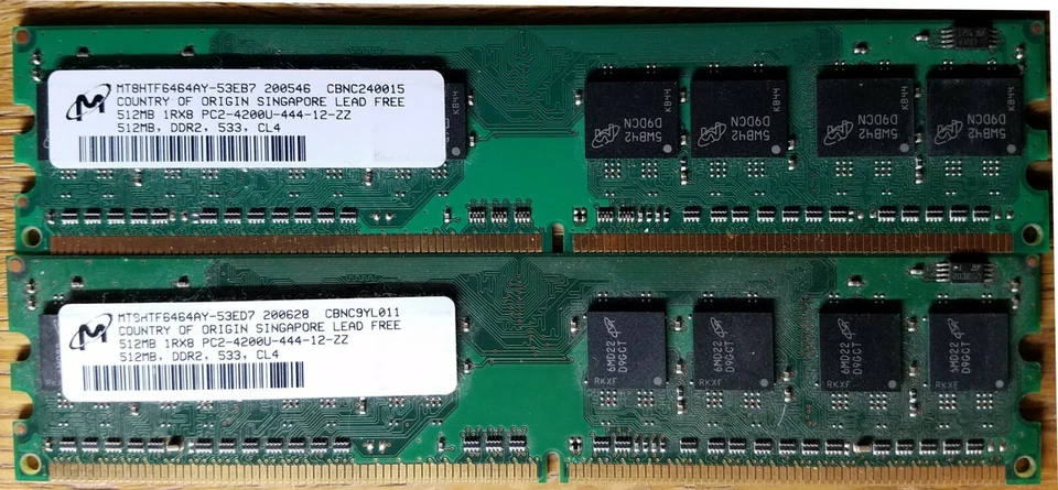 1GB [2X512MB] PC2-4200U Micron Desktop Memory 240 Pin, 166Mhz, Non-ECC - Image 1 of 1
