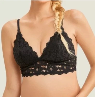 MOMANDA Size 38 C Black Lace Free Hands Nursing Support Wireless Maternity Bra - Image 1 of 4