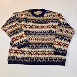 VTG 80-90 Abercrombie Fitch Authentic The Big Sweater Wool Fair Isle Sz. Medium - Picture 1 of 3