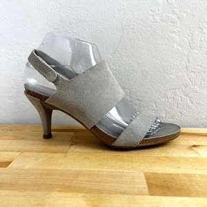 Pedro Garcia Sandals Size 37 Gray Suede Leather Slingback Heels Shoes Open Toe - Picture 1 of 9