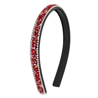  Rhinestone Headband Women Comb Headband with Teeth Bling Sparkly Beaded Red - Image 1 of 4