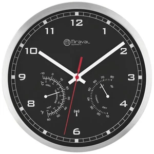 Miraval Design Funkwanduhr mit Thermo- und Hygrometer Funkuhr 250 mm Metallrahme - Picture 1 of 1