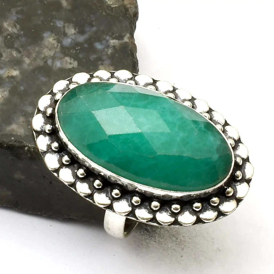 Этническое кольцо с искусственным изумрудом ювелирное изделие для свадьбы размер США - 8,75 AR 41786 - Изображение 1 из 1