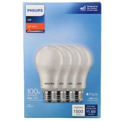 Philips LED 100W Equiv. 14W Actual A19 Soft White (2700K) 1500 Lum. Non-Dimmable - Image 1 of 4
