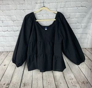 Old Navy Size XL Black Peasant Textured Lagenlook Lightweight Pullover Top EUC - Picture 1 of 6