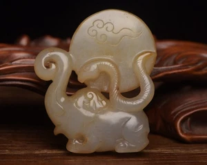 Certified Natural Hetian Jade Handcarved Exquisite Elephant Statue 91803 - Picture 1 of 9