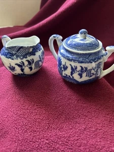 Vintage Japan Blue Willow Deckel Zuckerdose & Milchkännchen - Bild 1 von 15