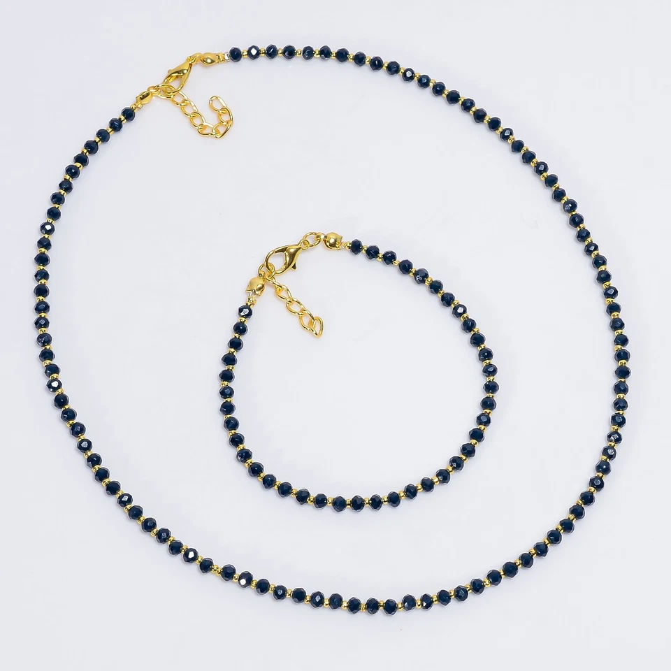 Juego de joyas étnicas hechas a mano redondas de piedras preciosas de zafiro azul 7,5-8,5" 17-18" v333 Foto 1 de 1