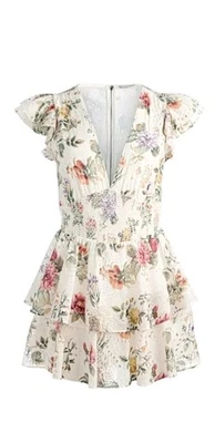 Vestido mameluco floral manga volantes marfil Alice and Olivia talla 6 Foto 1 de 4