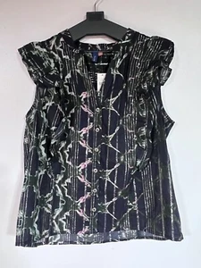 Top Pilcro da donna nuovo con etichette M senza maniche abbottonato nero floreale metallizzato impreziosito - Foto 1 di 7