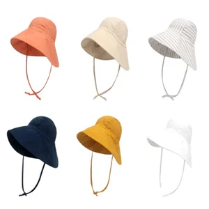 Kid Boy Girl Cotton Wide Brim Bucket Hat Sun Protection Outdoor Beach Travel Cap - Picture 1 of 17