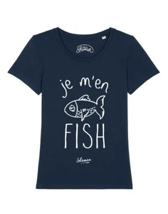 T-Shirt Frau Kurzarm JE M'EN FISH Farbe Marineblau - Picture 1 of 3