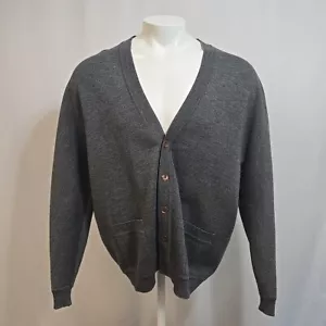 St Croix Knits 100% Merino Wool Gray Cardigan Sweater Size XL Gold Buttons USA - Picture 1 of 10