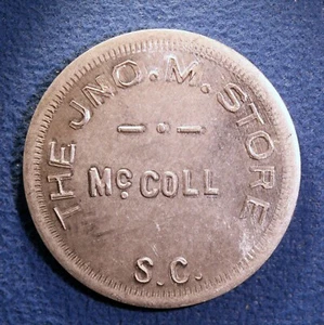 Interessante South Carolina Nachschlagmarke - Die Jno. M. Store, 25¢, McColl, S.C. - Bild 1 von 2