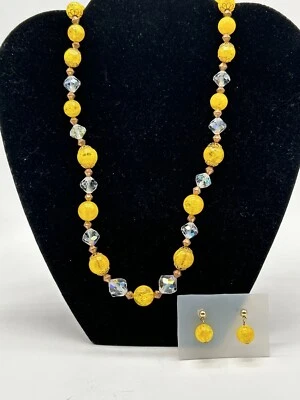 Желтое прозрачное медное ожерелье с серьгами 24 дюйма с удлинителем 3 дюйма - Изображение 1 из 4