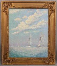 1973 WESLEY GEORGE PIERCE American Racing Yacht Sailboat Seascape Painting