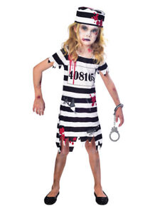 Child Zombie Convict Costume Jail Girls Halloween Prisoner Fancy Dress 5-12 Yrs 