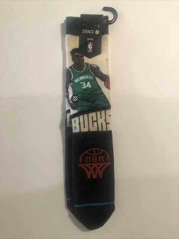 Giannis Antetokounmpo Milwaukee Bucks Stance NBA Graded Socks Large Mens 9-13 Cover