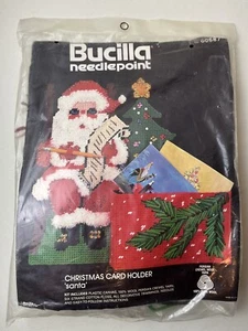 Bucilla Needlepoint Christmas Card Holder Kit Santa Tree Sequins #60587 - Picture 1 of 3