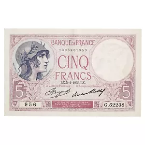 France - Banknote 5 Francs Violet 1933 Woman Wearing A Helmet - MS - VF.03.17 - Picture 1 of 2