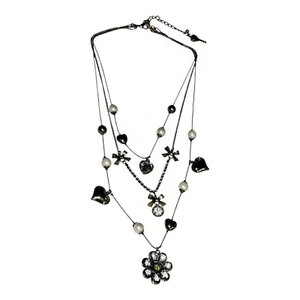 Betsey Johnson Floral Heart Vintage Necklace Purple Rhinestone Antique Gold Tone - Picture 1 of 6