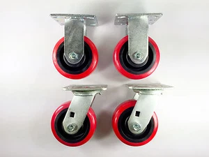 5" x 2" Polyurethane On Plastic Caster - Rigid (2EA) / Swivel (2EA) - Picture 1 of 6