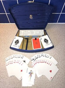 Vintage John Waddington Gilt Edge Playing Card Auction Bridge Set In Fan Case