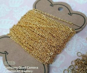 Gold tone jewellery making cable chain 2m DIY with lobster clasps and jumprings 