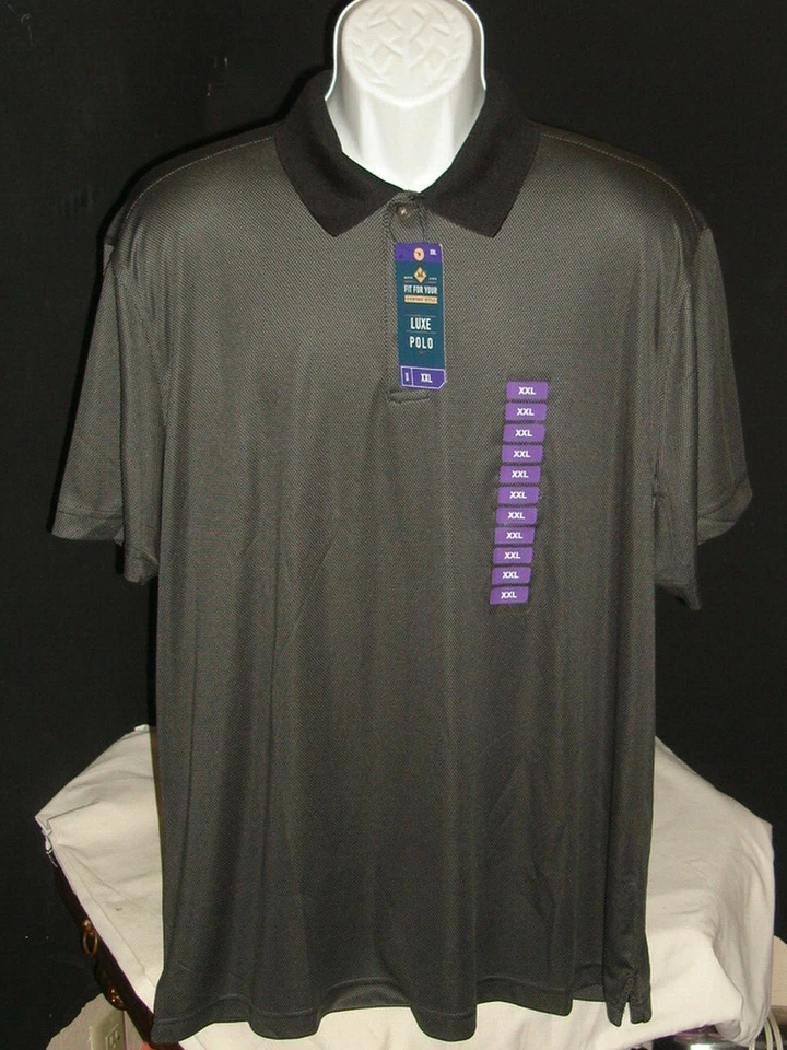 NWT MEMBERS MARKLUXE POLO GRAY/BLACK 100% POLY S/S POLO SHIRT SZ. 2XL NO LOGOS - Image 1 of 4