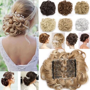 Curly Messy Bun Combs Chignon Scrunchie Updo Cover Hair Extensions as human HYT1 - Picture 1 of 33