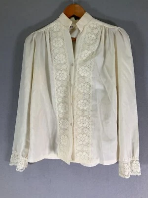 Винтажная кружевная блузка, от Carefree Fashions AZ, не совсем белая кремовая с коротким рукавом, средняя - Изображение 1 из 4