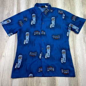 VINTAGE Lancer Hawaiihemd Herren L blau Tiki Knopfleiste Kurzarm 60er 70er - Bild 1 von 10